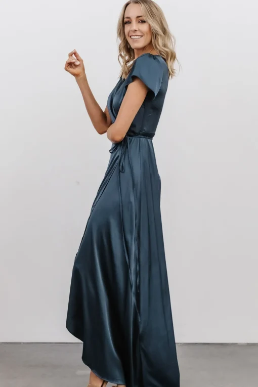 Krystal Satin Wrap Gown | Deep Blue