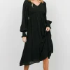 Lainey Smocked Dotted Midi Dress | Black