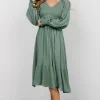 Lainey Smocked Dotted Midi Dress | Dark Sage