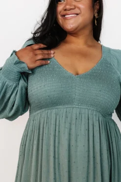 Lainey Smocked Dotted Midi Dress | Dark Sage