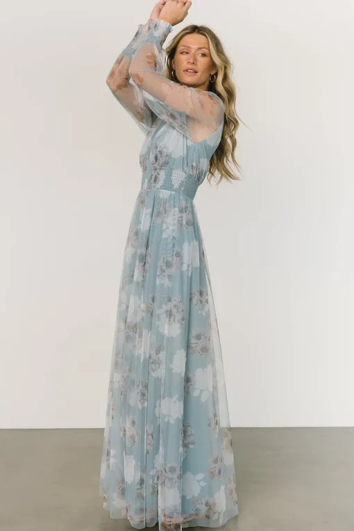 Layla Tulle Maxi Dress | Light Blue Floral