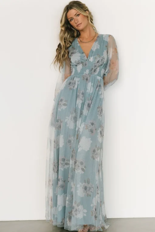 Layla Tulle Maxi Dress | Light Blue Floral