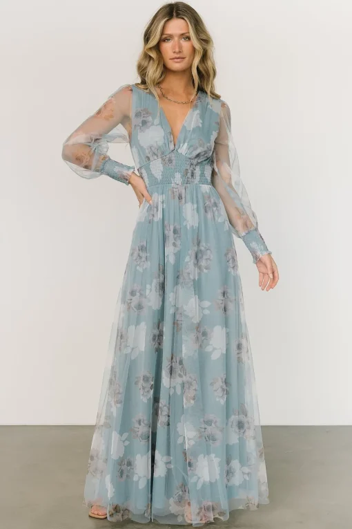 Layla Tulle Maxi Dress | Light Blue Floral
