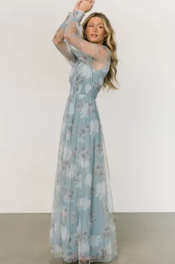 Layla Tulle Maxi Dress | Light Blue Floral