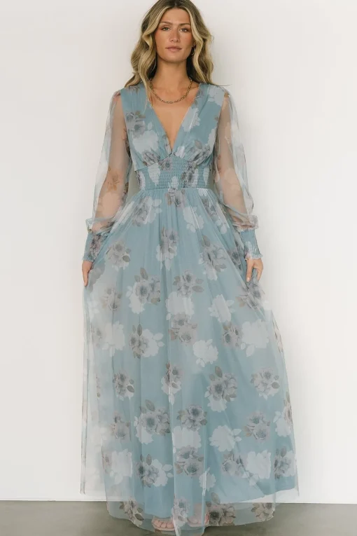 Layla Tulle Maxi Dress | Light Blue Floral