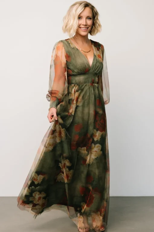 Layla Tulle Maxi Dress | Olive + Rust