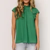 Leah Mock Neck Top | Green