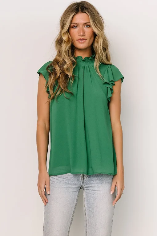 Leah Mock Neck Top | Green