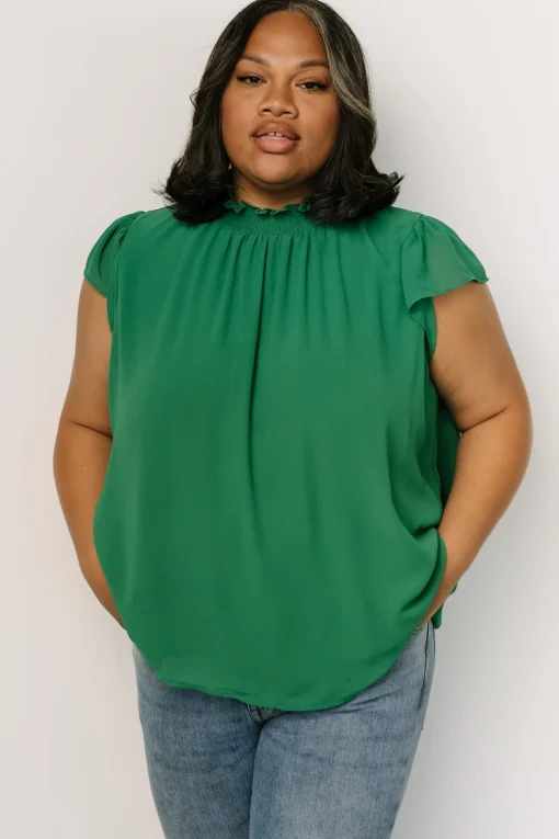 Leah Mock Neck Top | Green