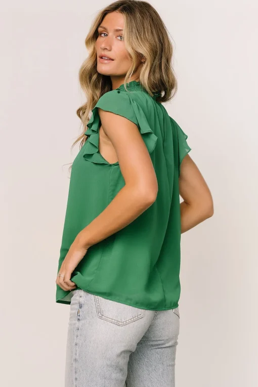 Leah Mock Neck Top | Green