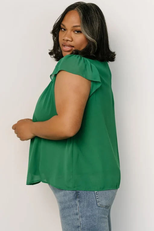 Leah Mock Neck Top | Green