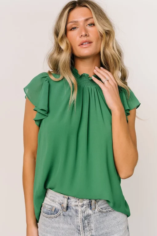 Leah Mock Neck Top | Green
