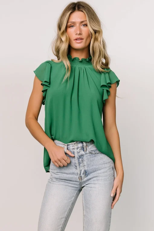 Leah Mock Neck Top | Green