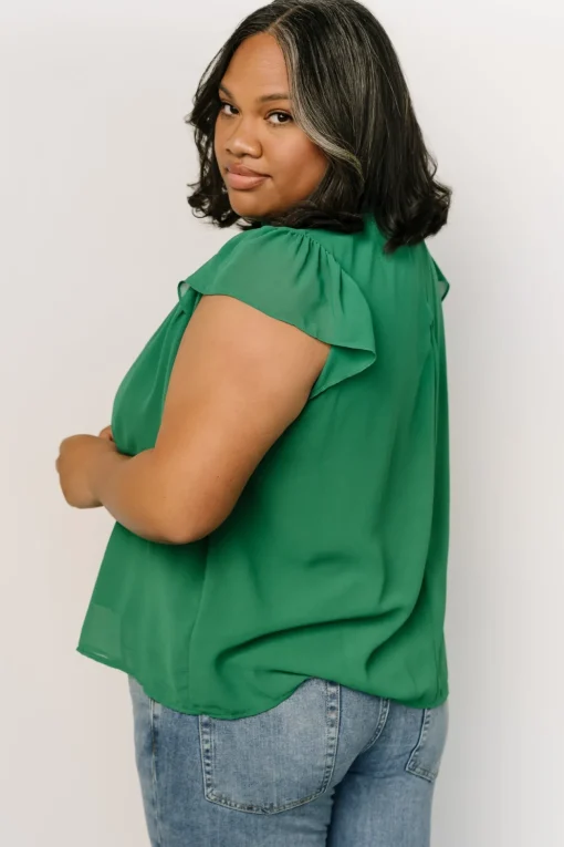 Leah Mock Neck Top | Green