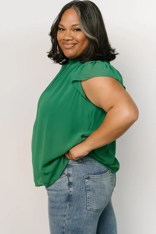 Leah Mock Neck Top | Green