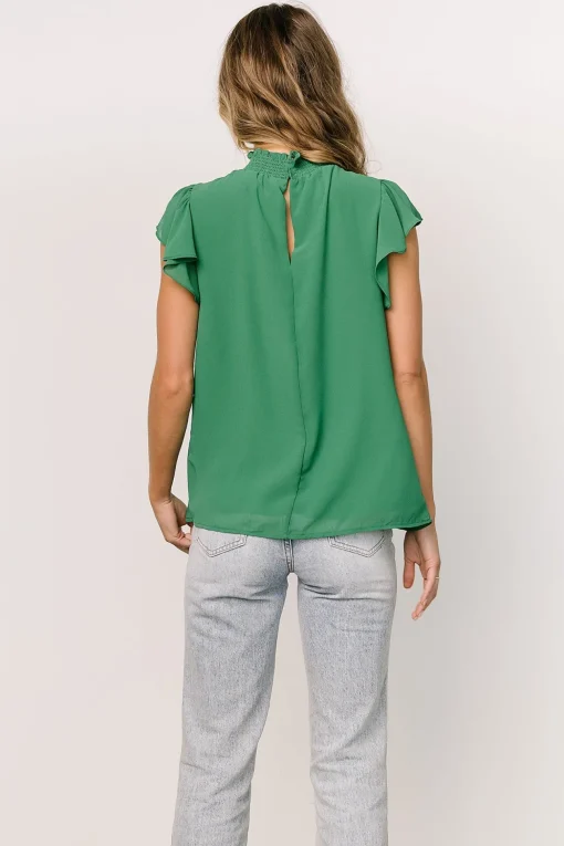 Leah Mock Neck Top | Green