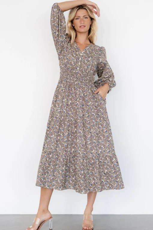 Leona Dress | Brown + Blue Multi