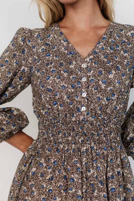 Leona Dress | Brown + Blue Multi
