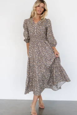 Leona Dress | Brown + Blue Multi