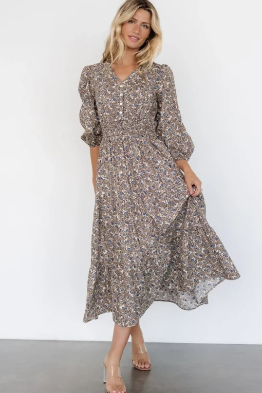 Leona Dress | Brown + Blue Multi