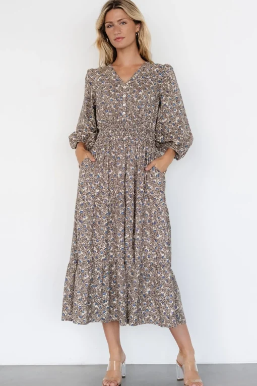 Leona Dress | Brown + Blue Multi