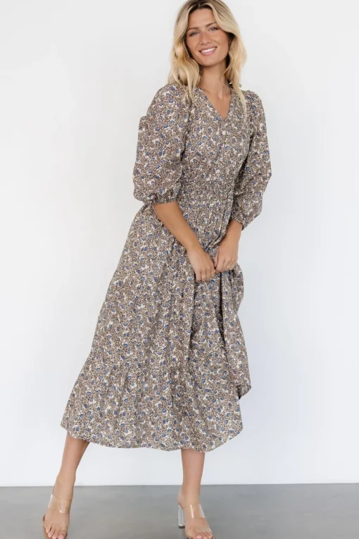 Leona Dress | Brown + Blue Multi