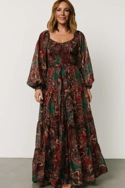 Livia Maxi Dress | Dark Green + Wine Multi