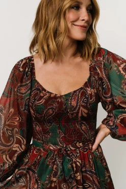 Livia Maxi Dress | Dark Green + Wine Multi