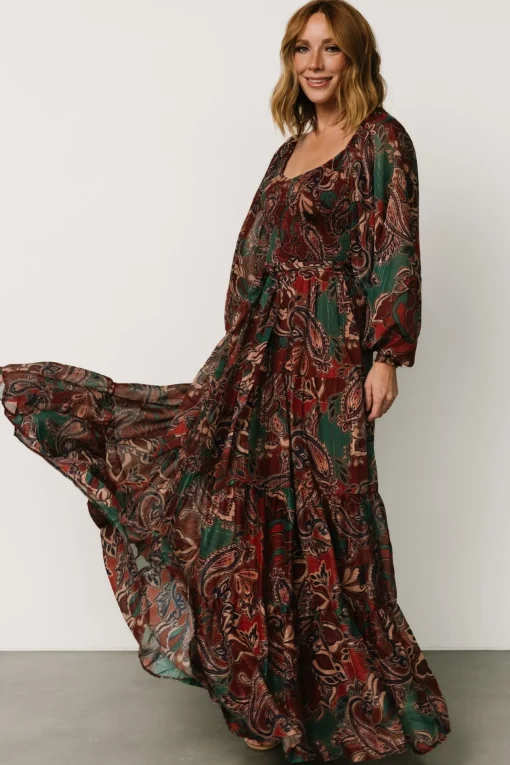 Livia Maxi Dress | Dark Green + Wine Multi