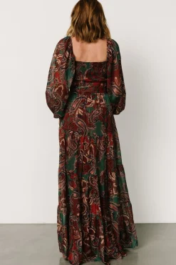 Livia Maxi Dress | Dark Green + Wine Multi