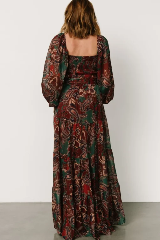 Livia Maxi Dress | Dark Green + Wine Multi