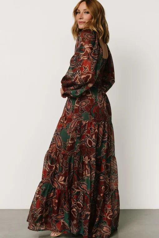 Livia Maxi Dress | Dark Green + Wine Multi