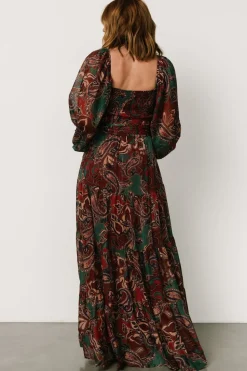 Livia Maxi Dress | Dark Green + Wine Multi