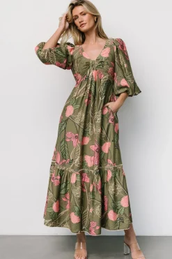 Lonna Dress | Olive + Fuschia Floral