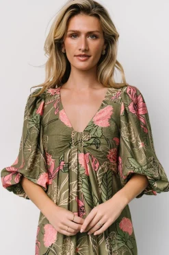 Lonna Dress | Olive + Fuschia Floral