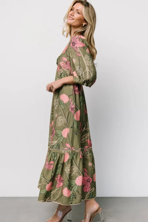 Lonna Dress | Olive + Fuschia Floral