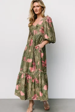 Lonna Dress | Olive + Fuschia Floral