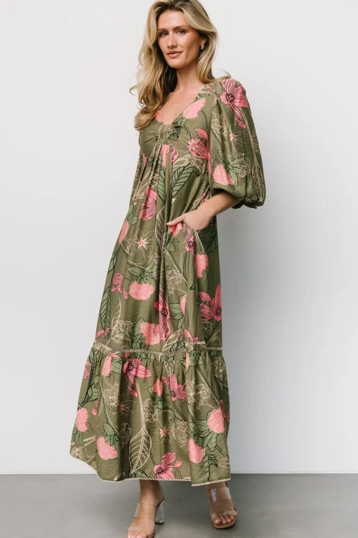 Lonna Dress | Olive + Fuschia Floral