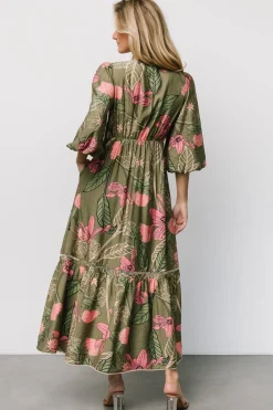 Lonna Dress | Olive + Fuschia Floral