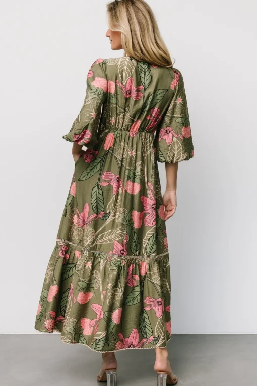 Lonna Dress | Olive + Fuschia Floral