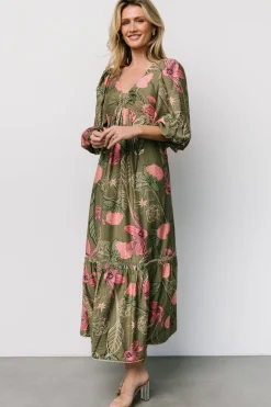 Lonna Dress | Olive + Fuschia Floral