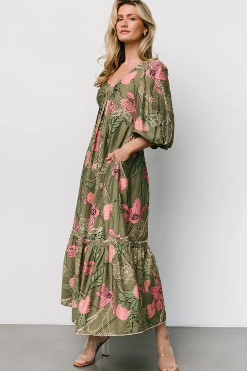 Lonna Dress | Olive + Fuschia Floral