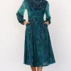 Lorielle Velvet Midi Dress | Emerald Print