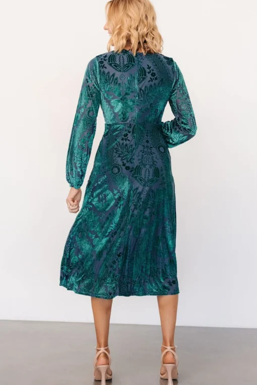 Lorielle Velvet Midi Dress | Emerald Print