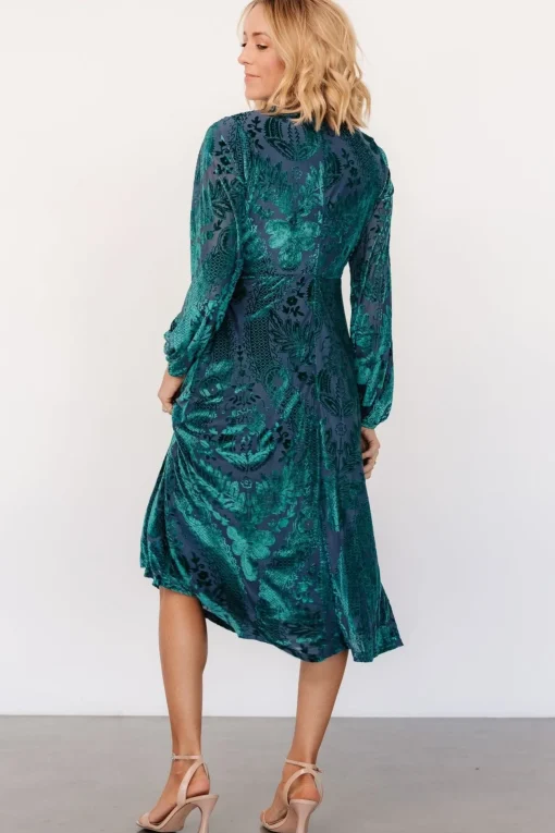 Lorielle Velvet Midi Dress | Emerald Print