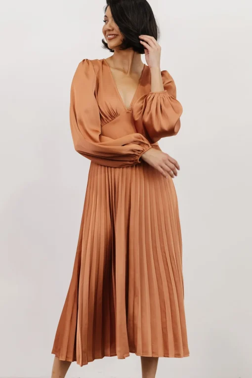 Louie Pleated Midi Dress | Salmon