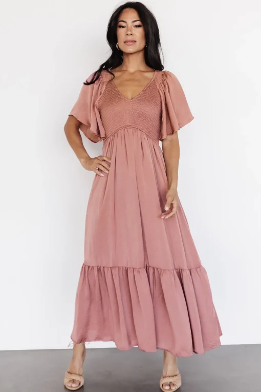 Lovell Smocked Midi Dress | Dark Mauve