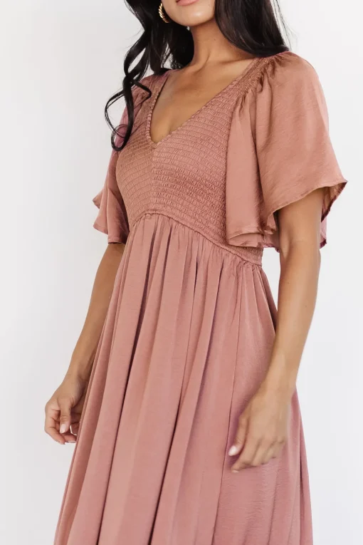 Lovell Smocked Midi Dress | Dark Mauve