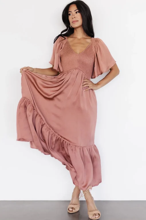 Lovell Smocked Midi Dress | Dark Mauve