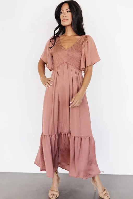 Lovell Smocked Midi Dress | Dark Mauve